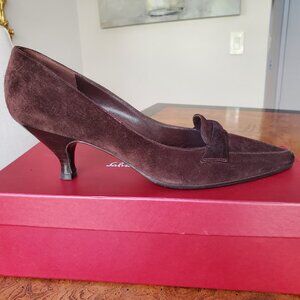 Salvatore Ferragamo Brown Suede Heels, Size 10